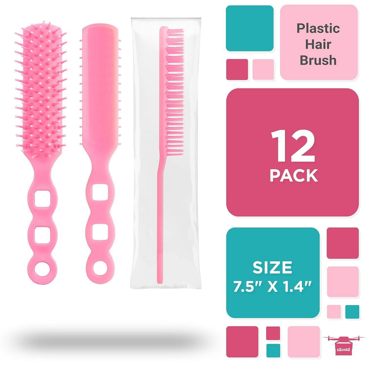 Pink Vent Hairbrush 8'; Hard Bristle Brush for Hair Pack of 12; Plastic Hair Brushes for Women and 