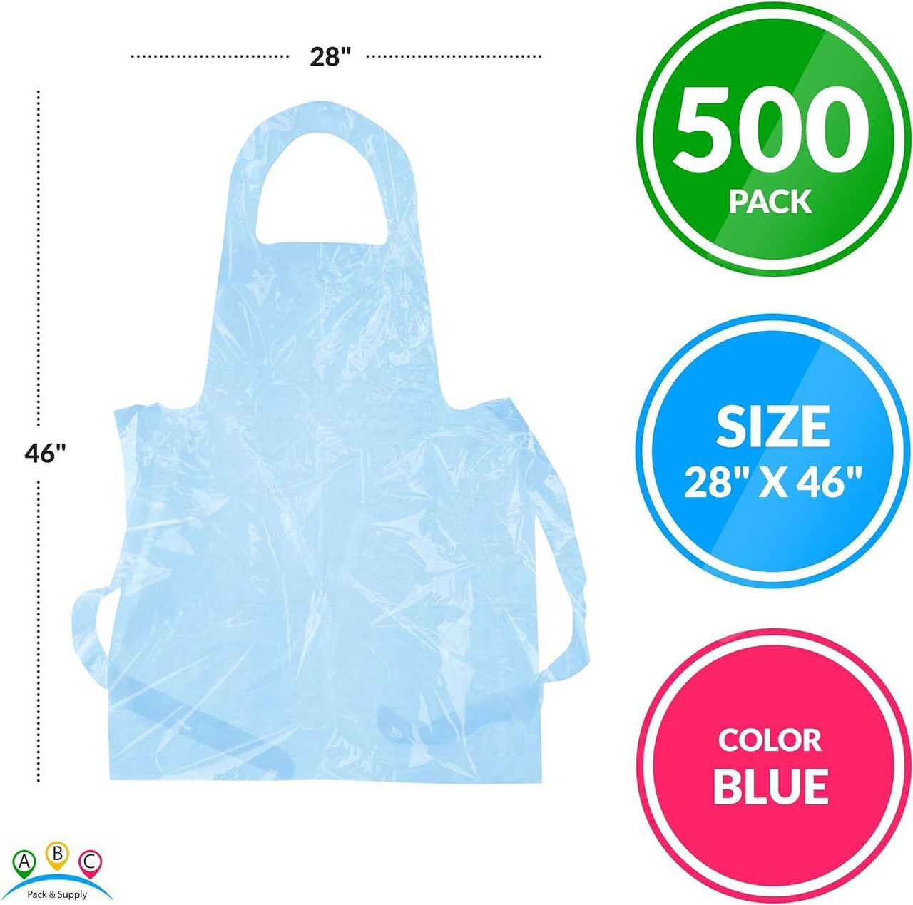 Pack of 500 Blue Polyethylene Aprons 28 x 46 Disposable Unisex Aprons 2 Mil Lightweight Industrial 