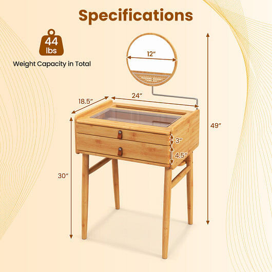 Bamboo Makeup Vanity Table with Mirror with 2 Storage Drawers-Natural