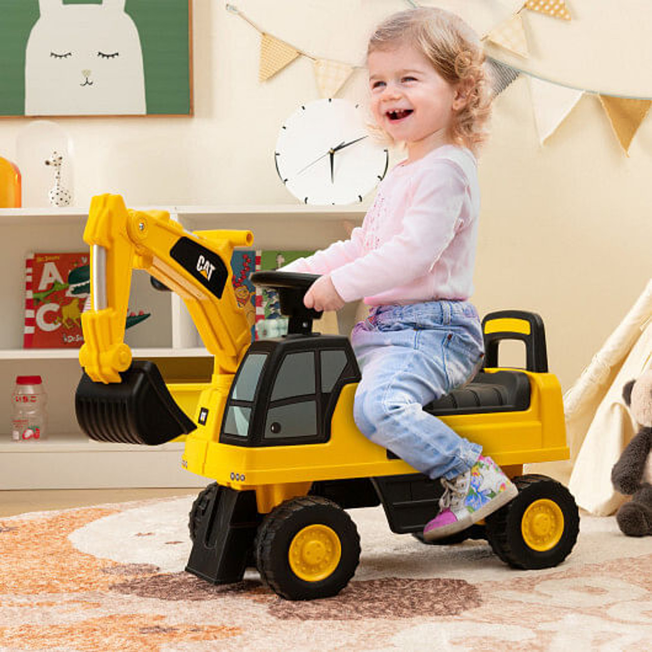 Functional Excavator Toy with Rotatable Digging Bucket-Yellow