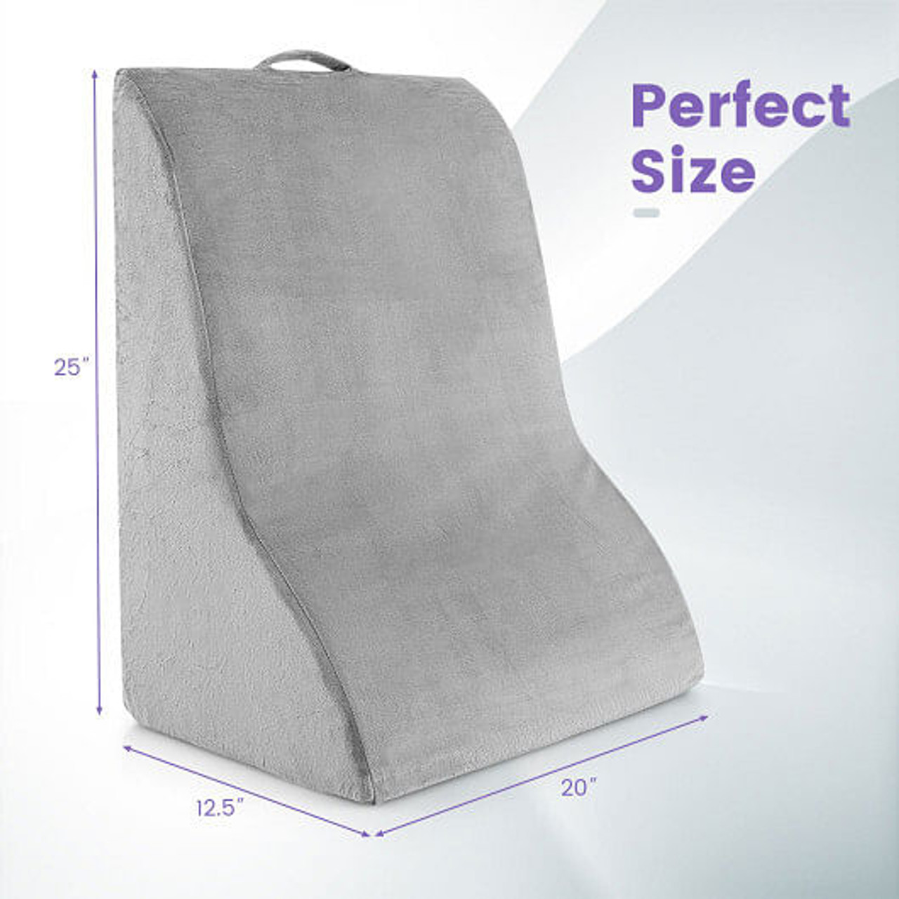 Bed Wedge Pillow Back Support Triangle Reading Pillow with Detachable Cover-Gray