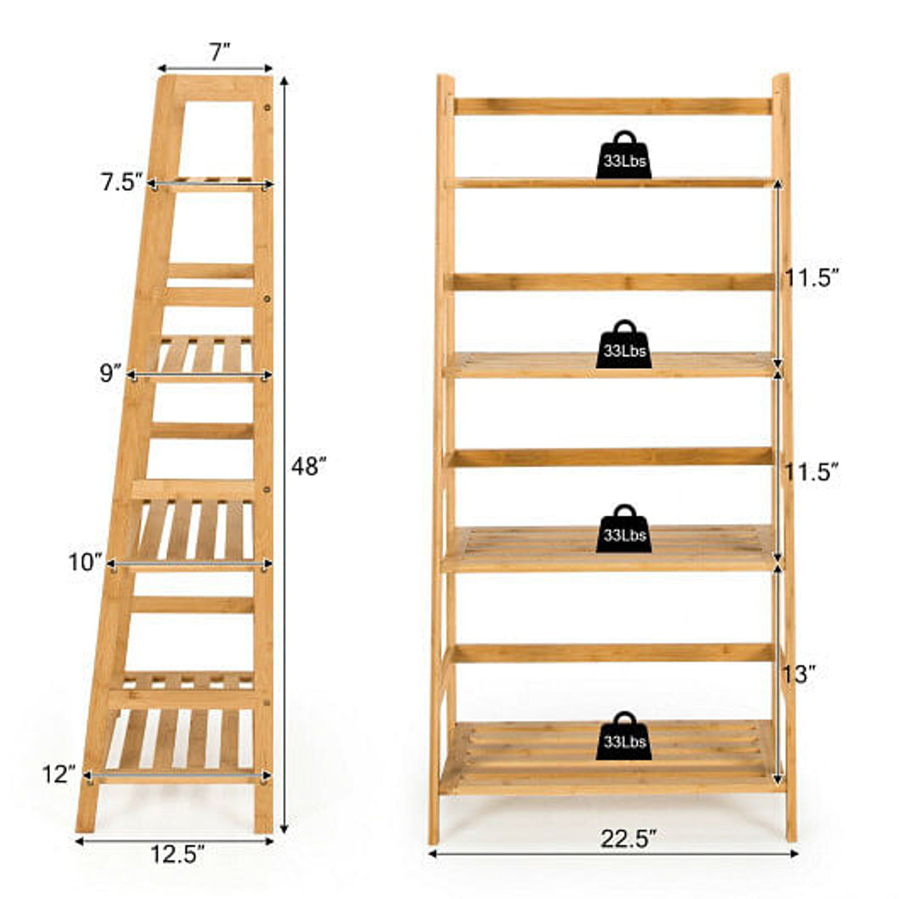 4-Tier Bamboo Bookshelf Ladder Shelf Plant Stand Rack-Natural