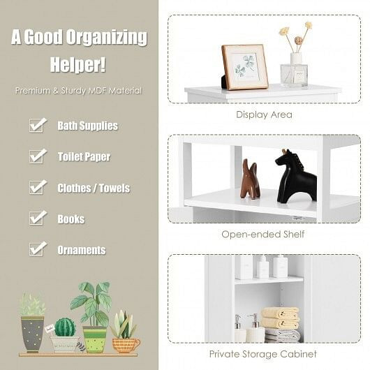 Bathroom Wooden Floor Cabinet with Multifunction Storage Rack-Gray