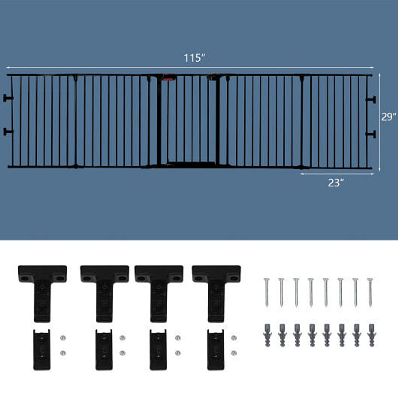 115 Inch Length 5 Panel Adjustable Wide Fireplace Fence-Black