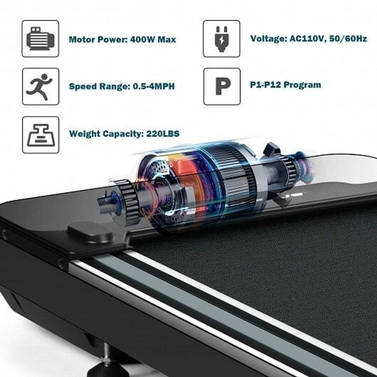 Under Desk Walking Pad Treadmill with Touchable LED Display