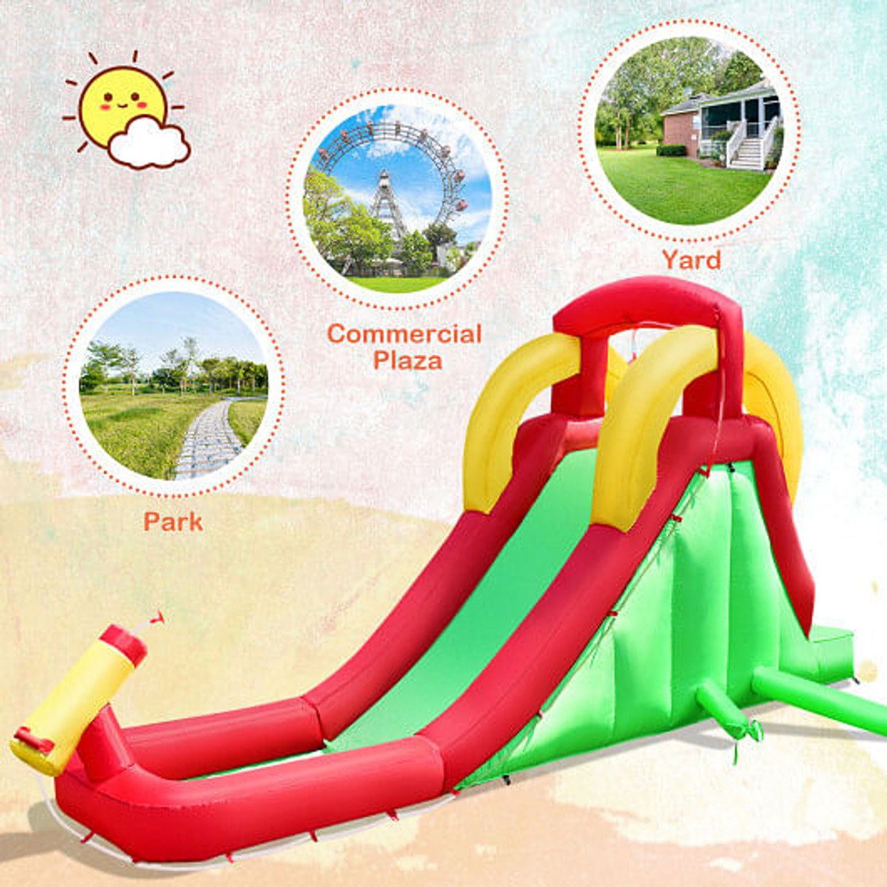 Inflatable Water Slide Bounce House with Climbing Wall and Jumper with 550W Blower