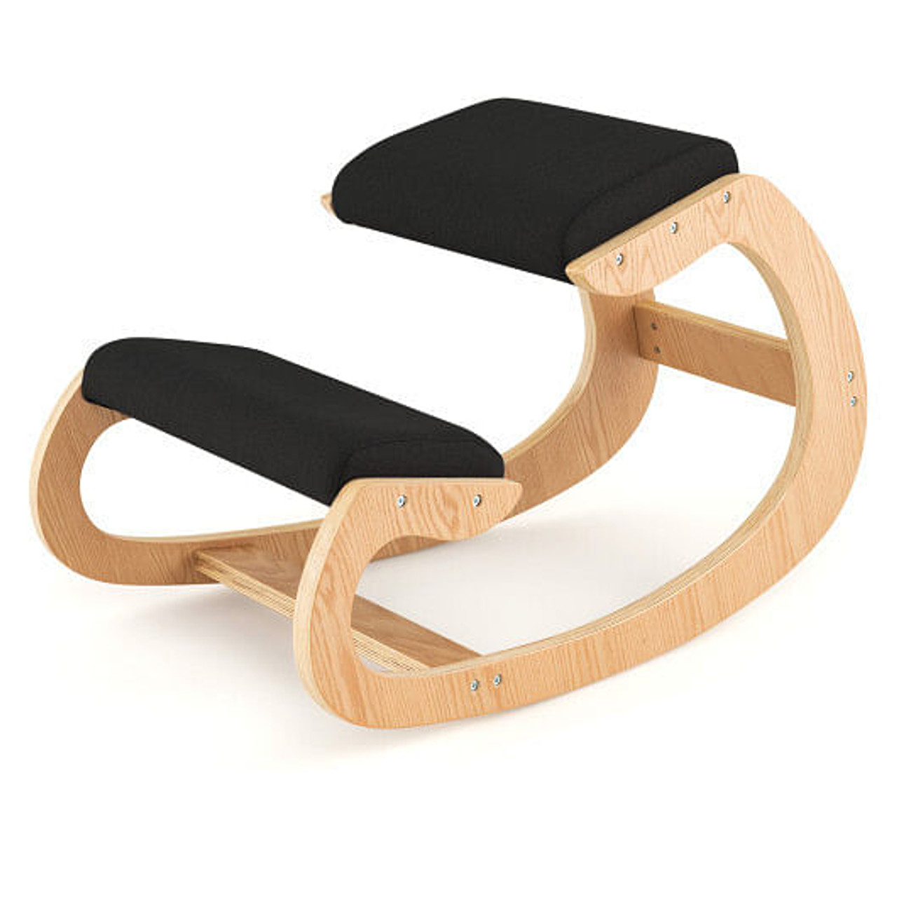 Wooden Rocking Chair with Comfortable Padded Seat Cushion and Knee Support-Black Wooden Rocking Chair with Comfortable Padded Seat Cushion and Knee Support-Black
