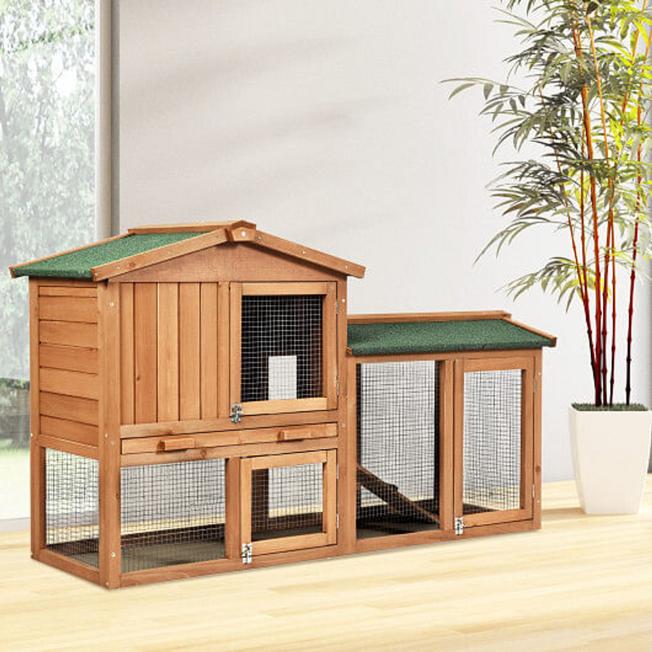 58 Inch Weatherproof Wooden Rabbit Hutch