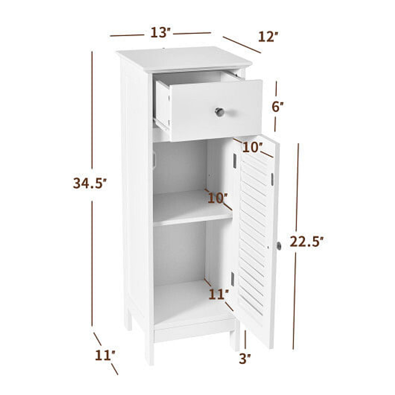 Woodern Bathroom Floor Storage Cabinet with Drawer and Shutter Door-White