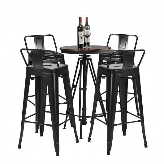 30 Inch Set of 4 Metal Counter Height Barstools with Low Back and Rubber Feet-Gun