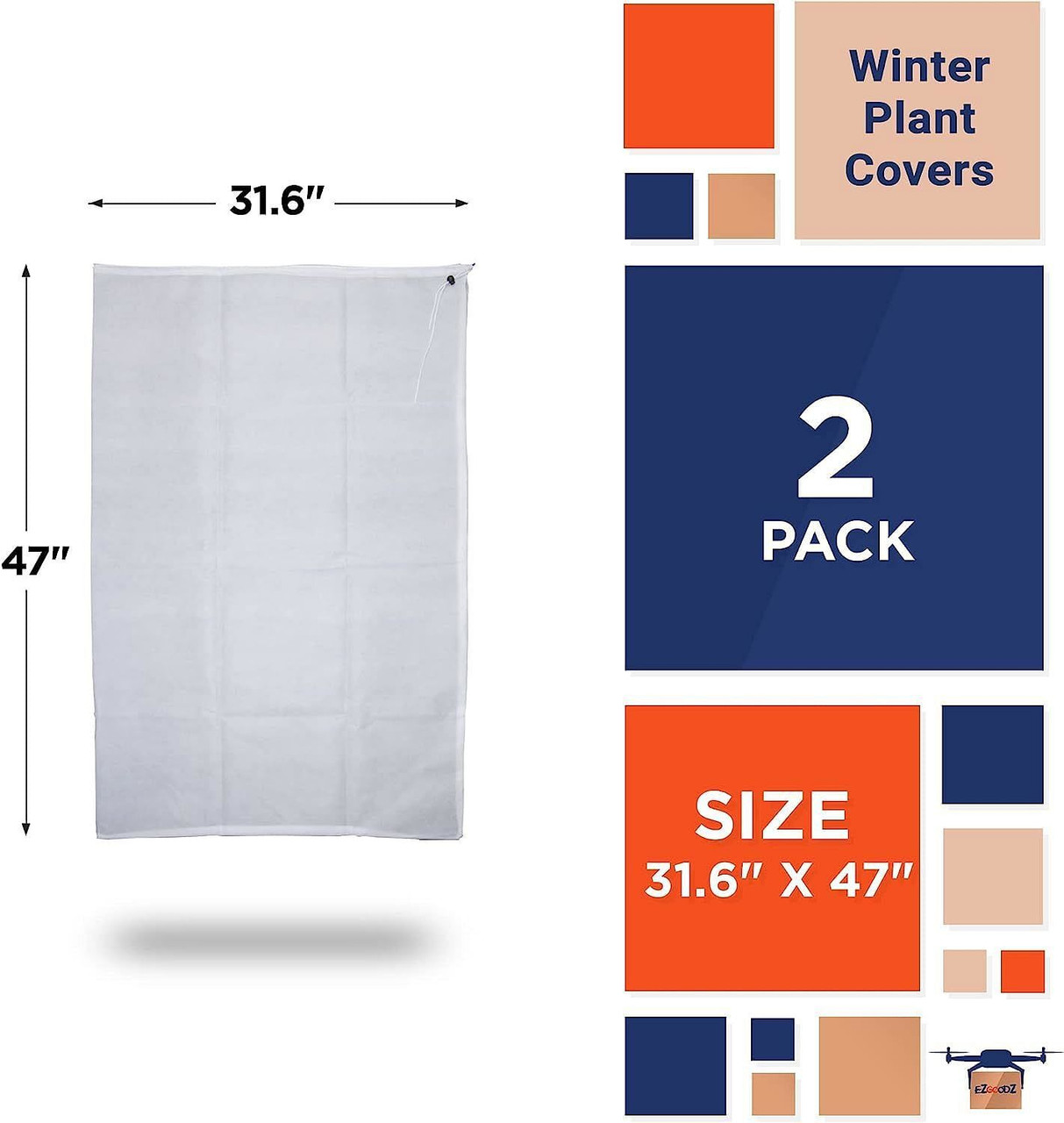 EZGOODZ Pack of 2 White Winter Plant Covers 31.6" x 47" Freeze Protection; Plant Winter Cover Prote