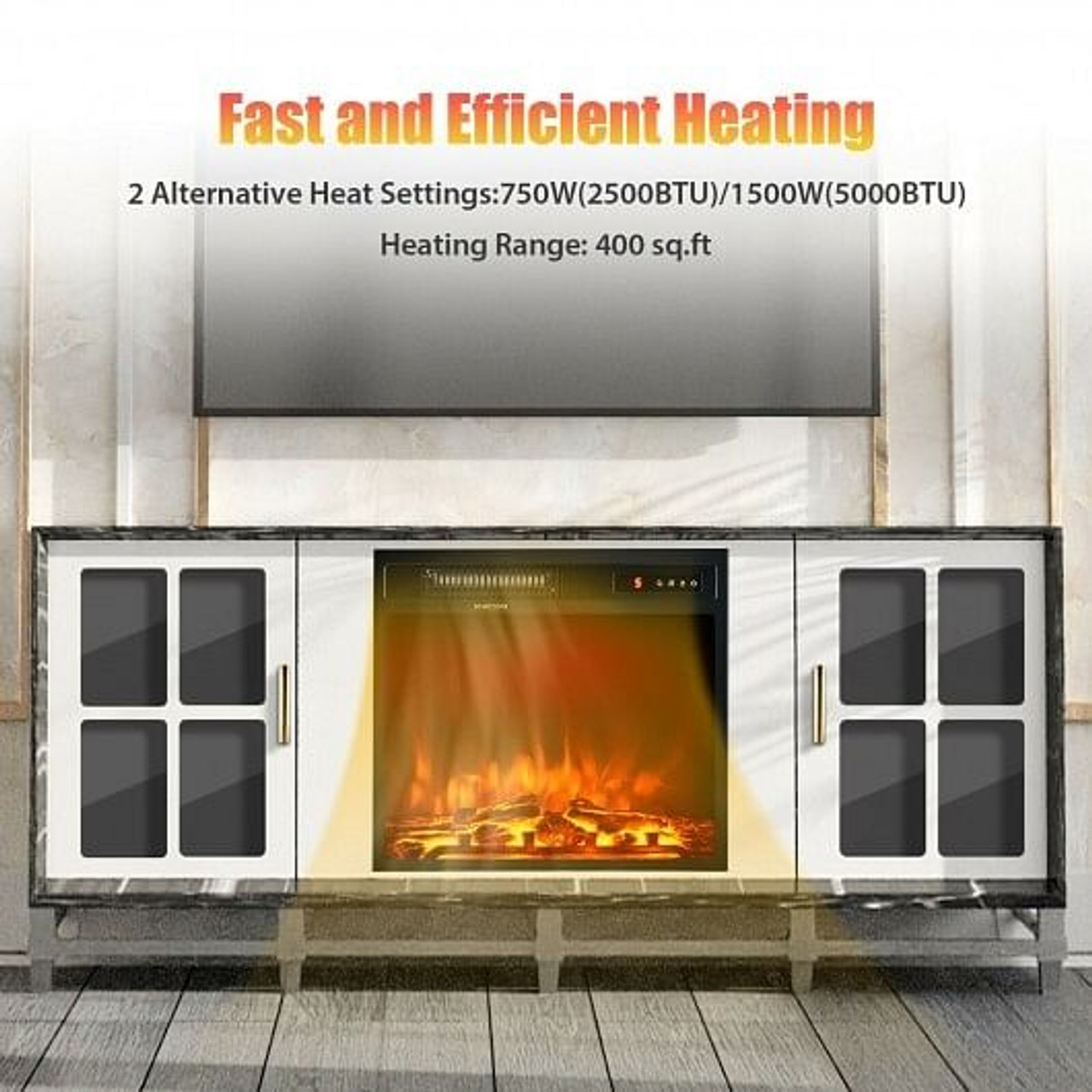 18 Inch 1500W Electric Fireplace Freestanding and Recessed Heater