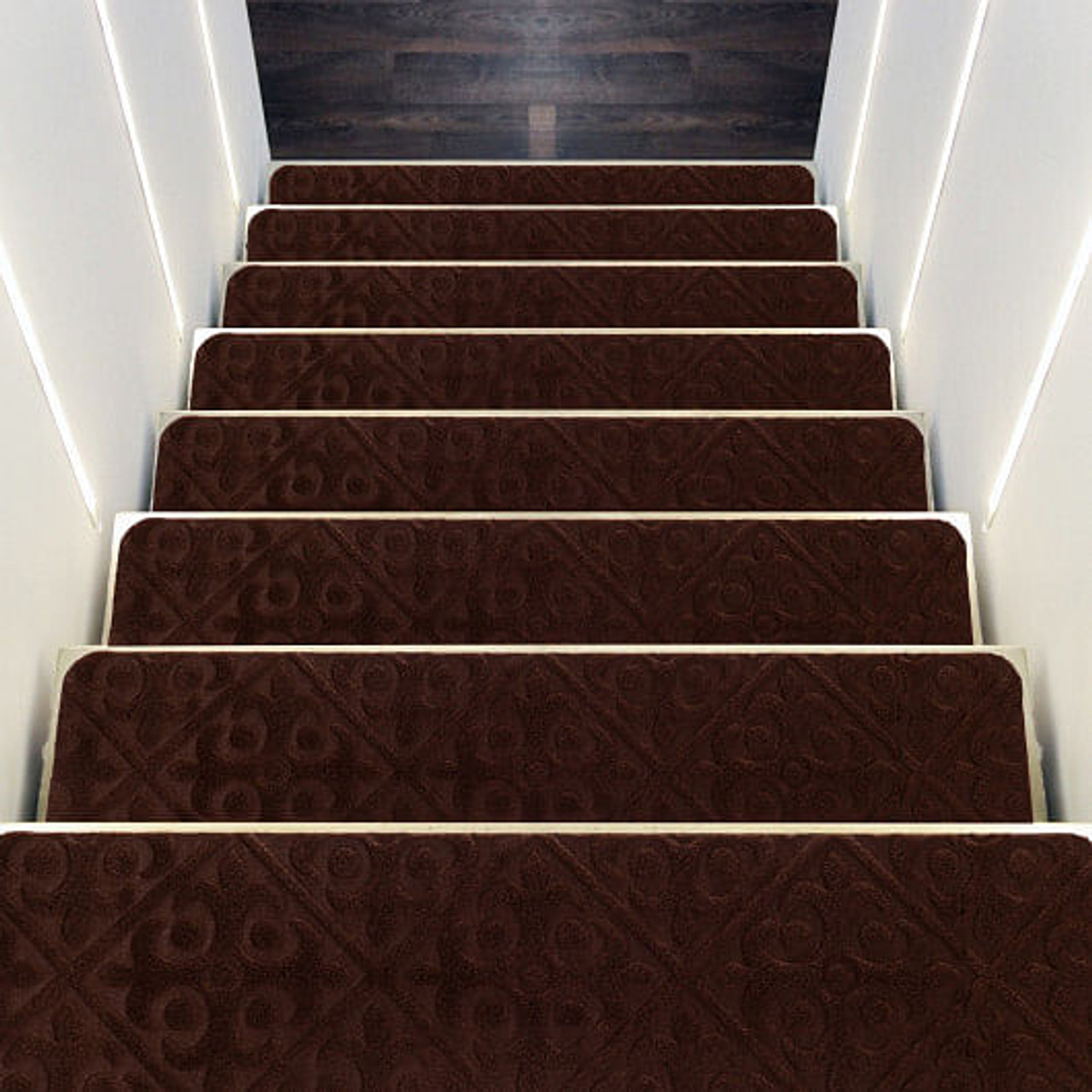 15Pcs Indoor Non-Slip Stair Carpet Mats for Wooden Steps-Brown