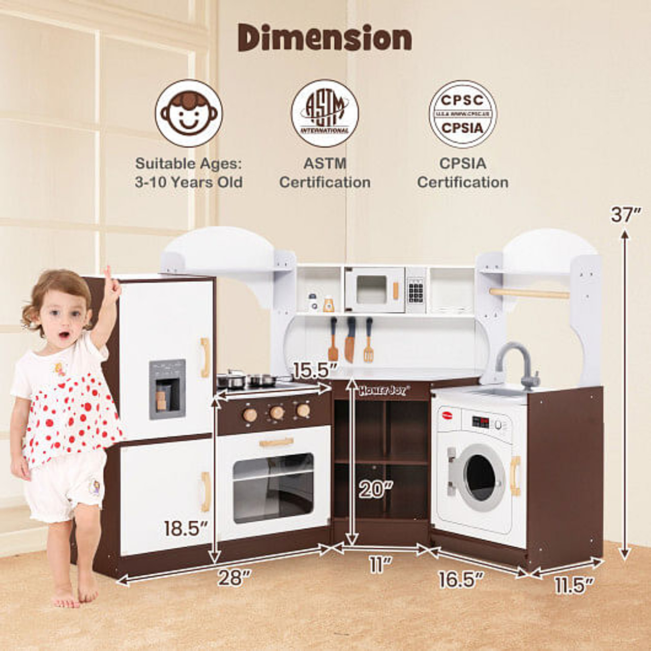 Toddler Kitchen Playset with Ice Maker Microwave Oven Sink and Washing Machine for Kids 3+ Years Old