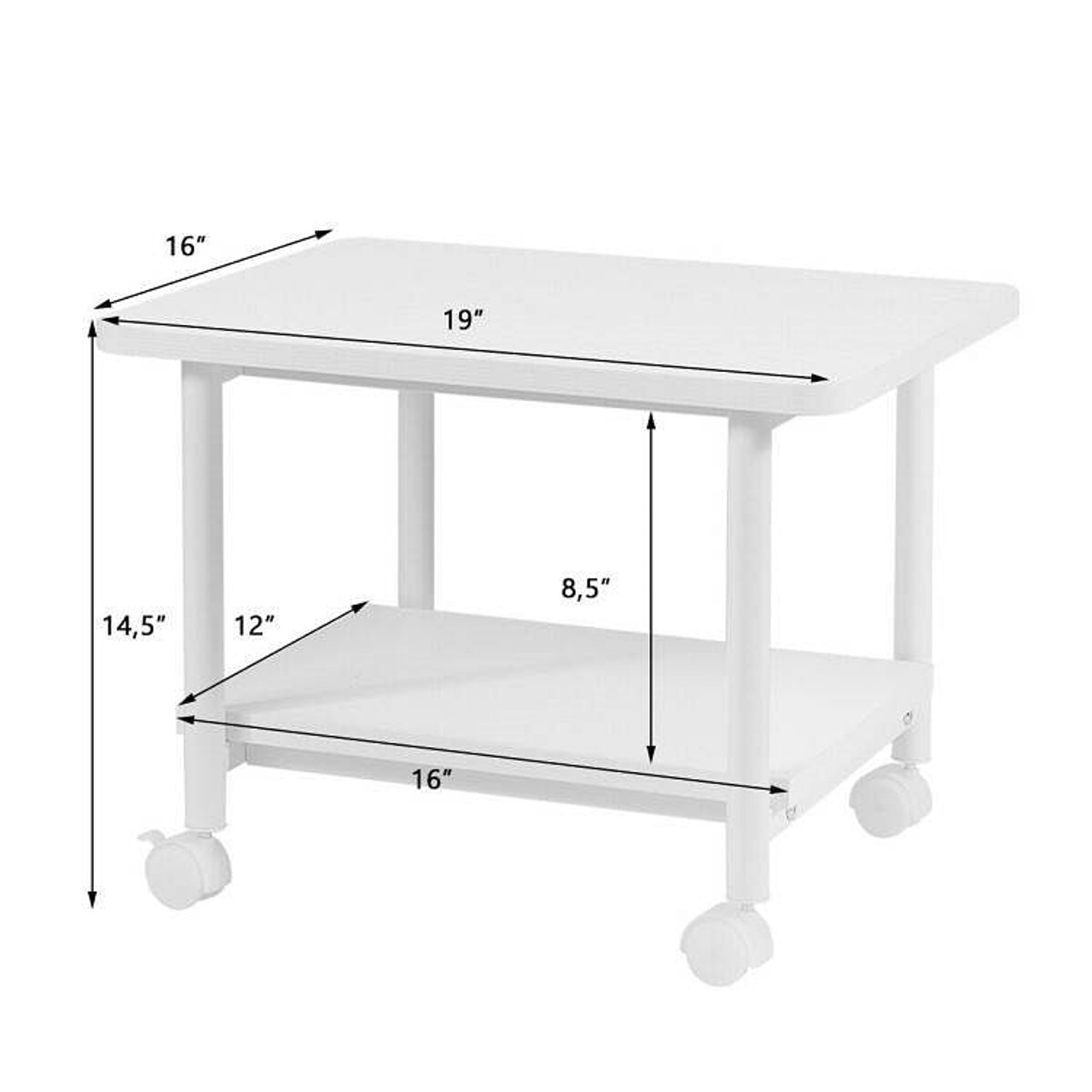 White Multipurpose 2-Tiered Mobile Wheeled Printer Cart Stand