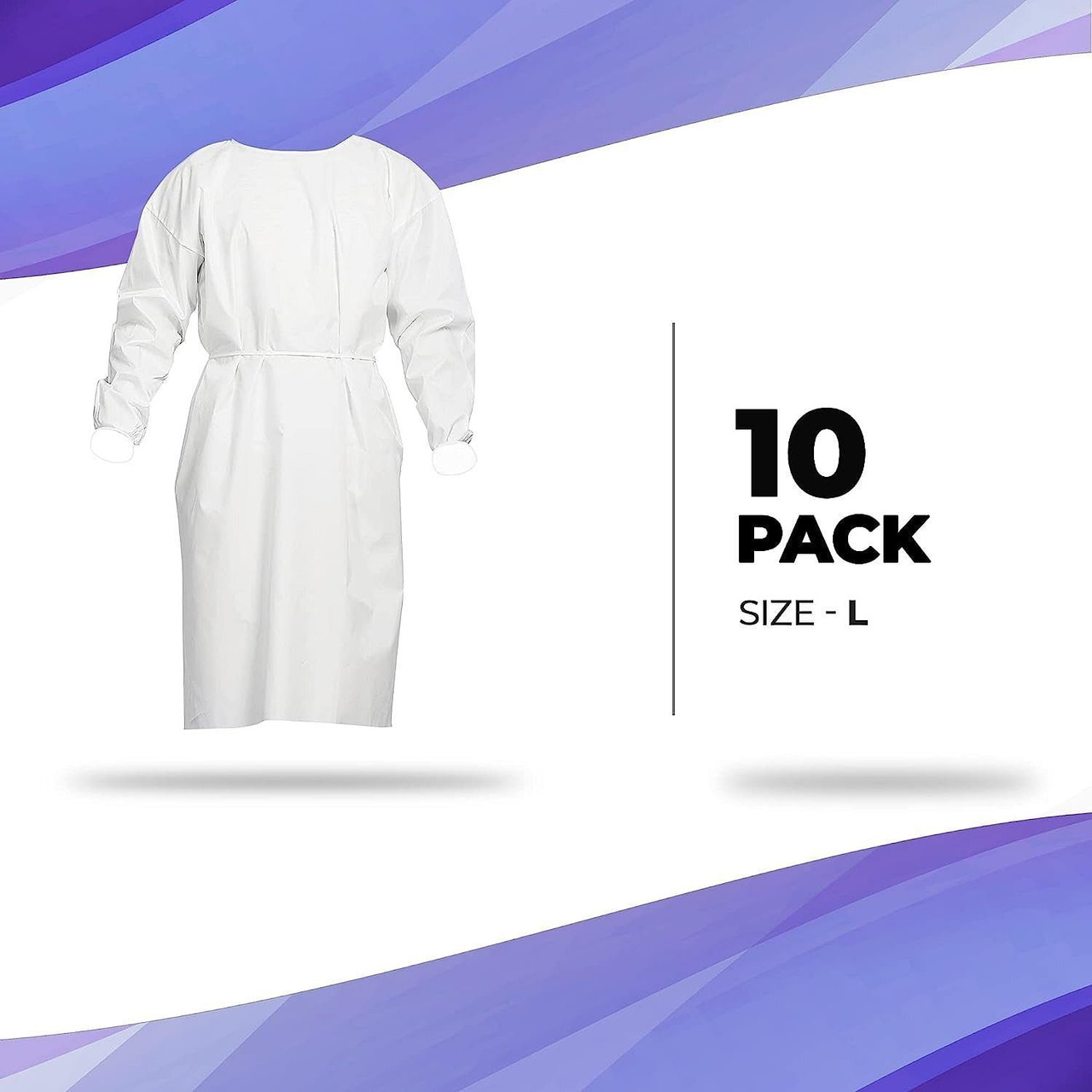 AMZ Medical Isolation Gowns Disposable Hospital Large, Pack of 10 White Disposable Gowns with Sleev