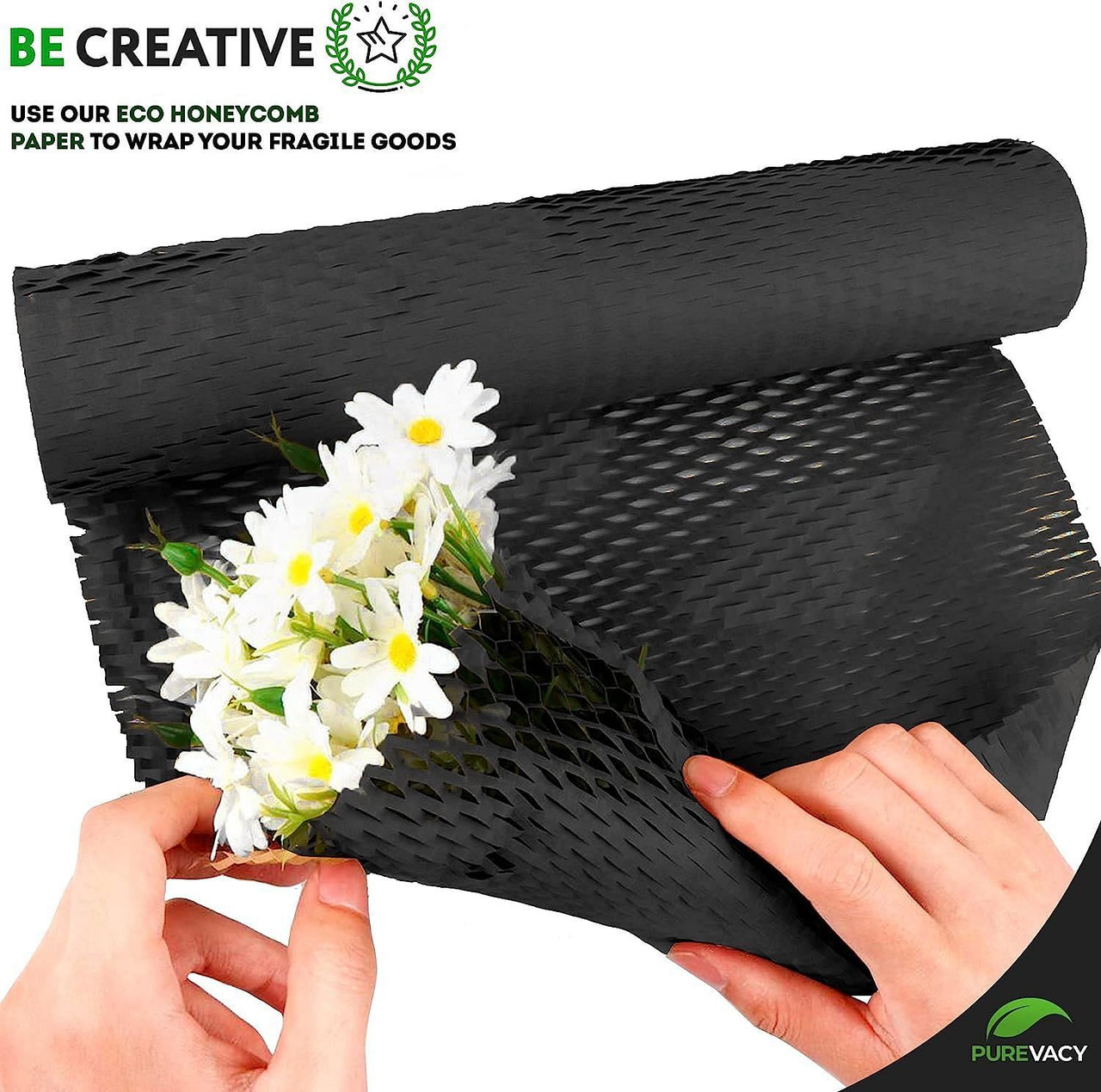 PUREVACY Honeycomb Packing Paper for Moving Breakables 15" x 164'; Black Honeycomb Paper Wrap for P