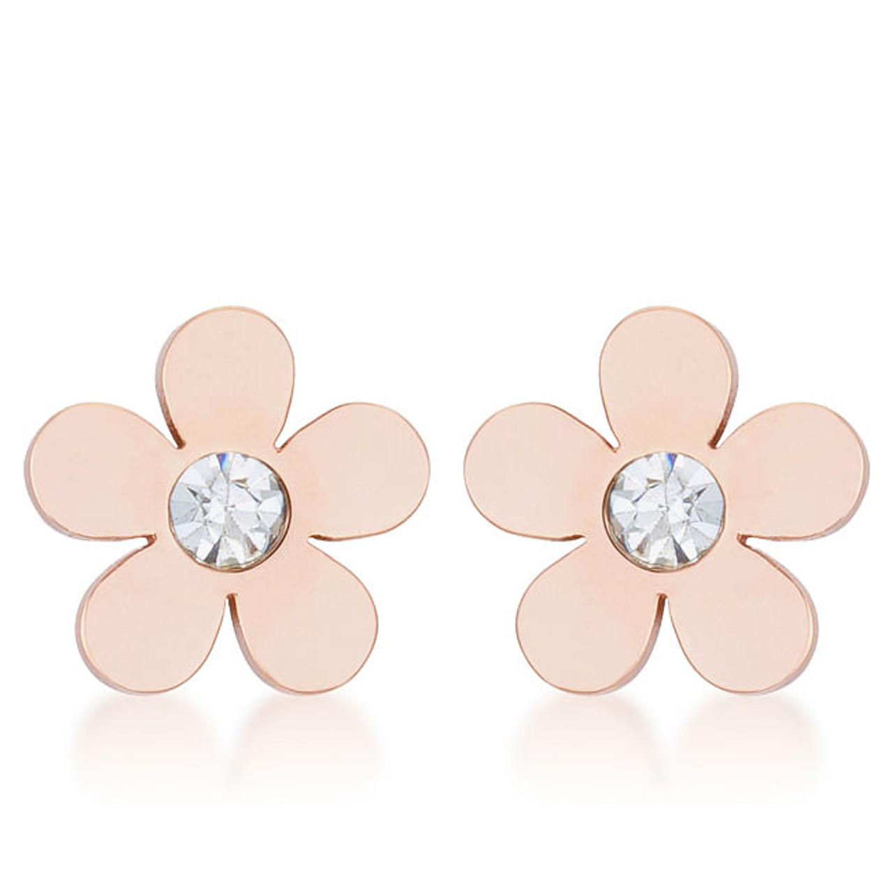 Daisy 0.3ct CZ Rose Gold Stainless Steel Flower Stud Earrings