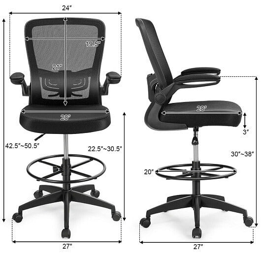 Height Adjustable Drafting Chair with Flip Up Arms for Home Office-Pink