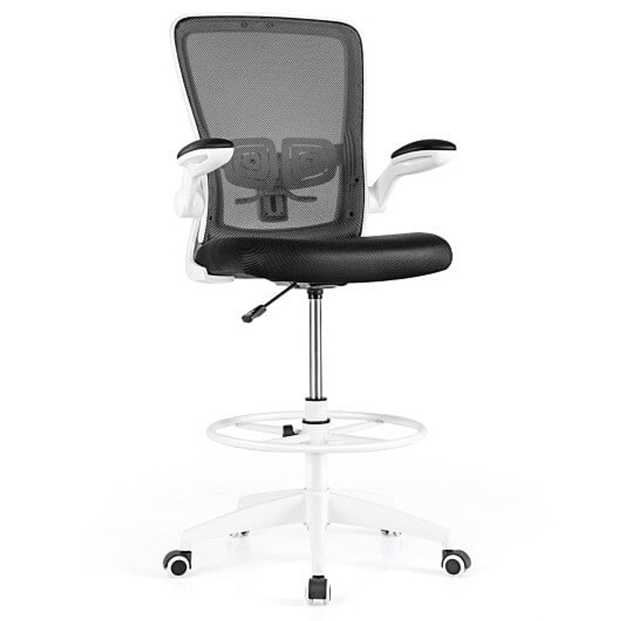 Height Adjustable Drafting Chair with Flip Up Arms-Black