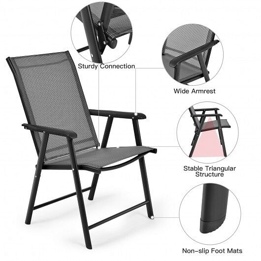 4-Pack Patio Folding Chairs Portable for Outdoor Camping-Black
