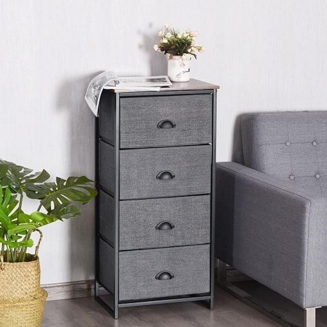 Chest Storage Tower Side Table Display Storage with 4 Drawers-Black
