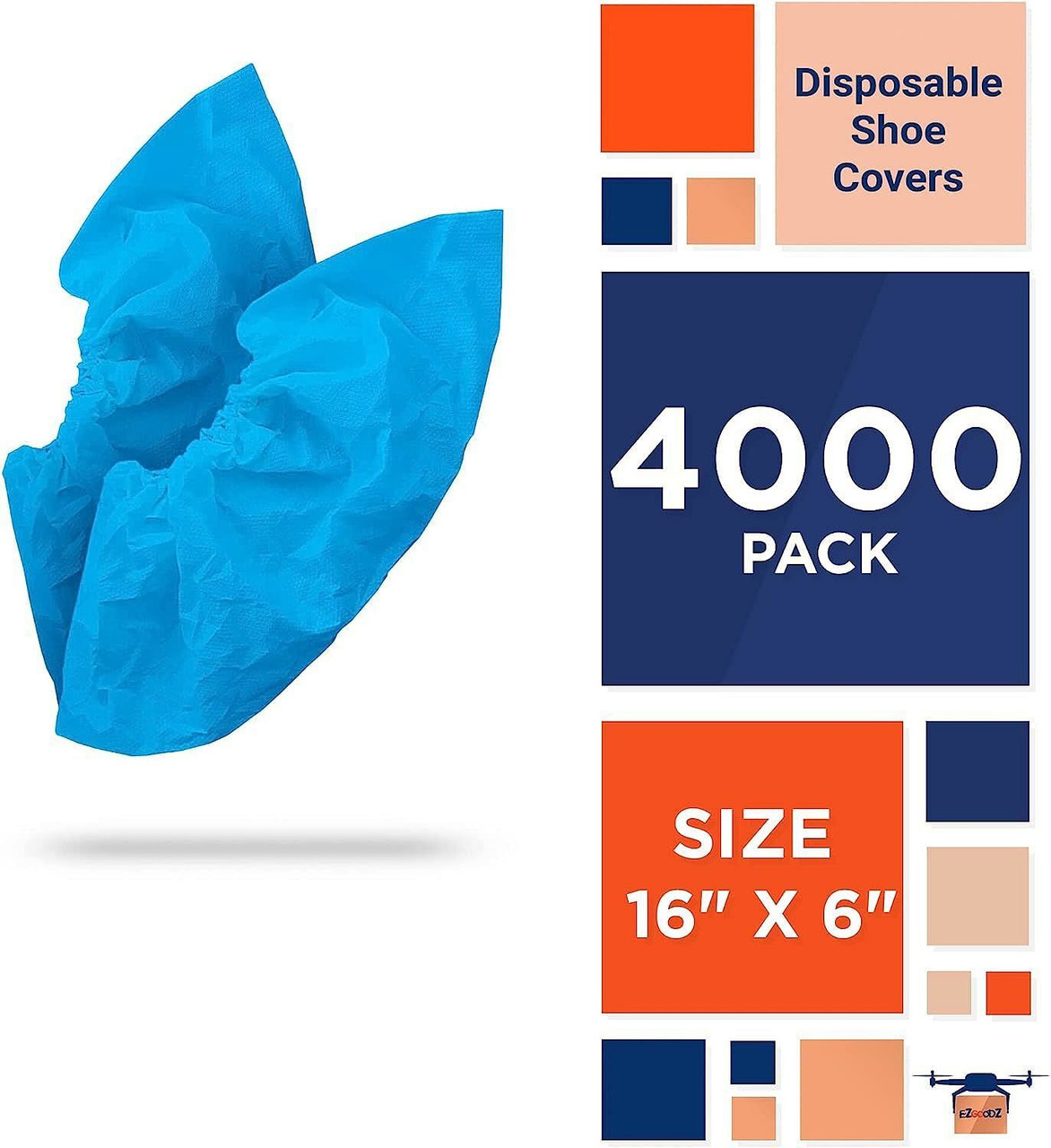 Disposable Shoe Covers 16" x 6". Pack of 4000 Blue Boot Covering. Polyethylene Shoe Booties. Waterp