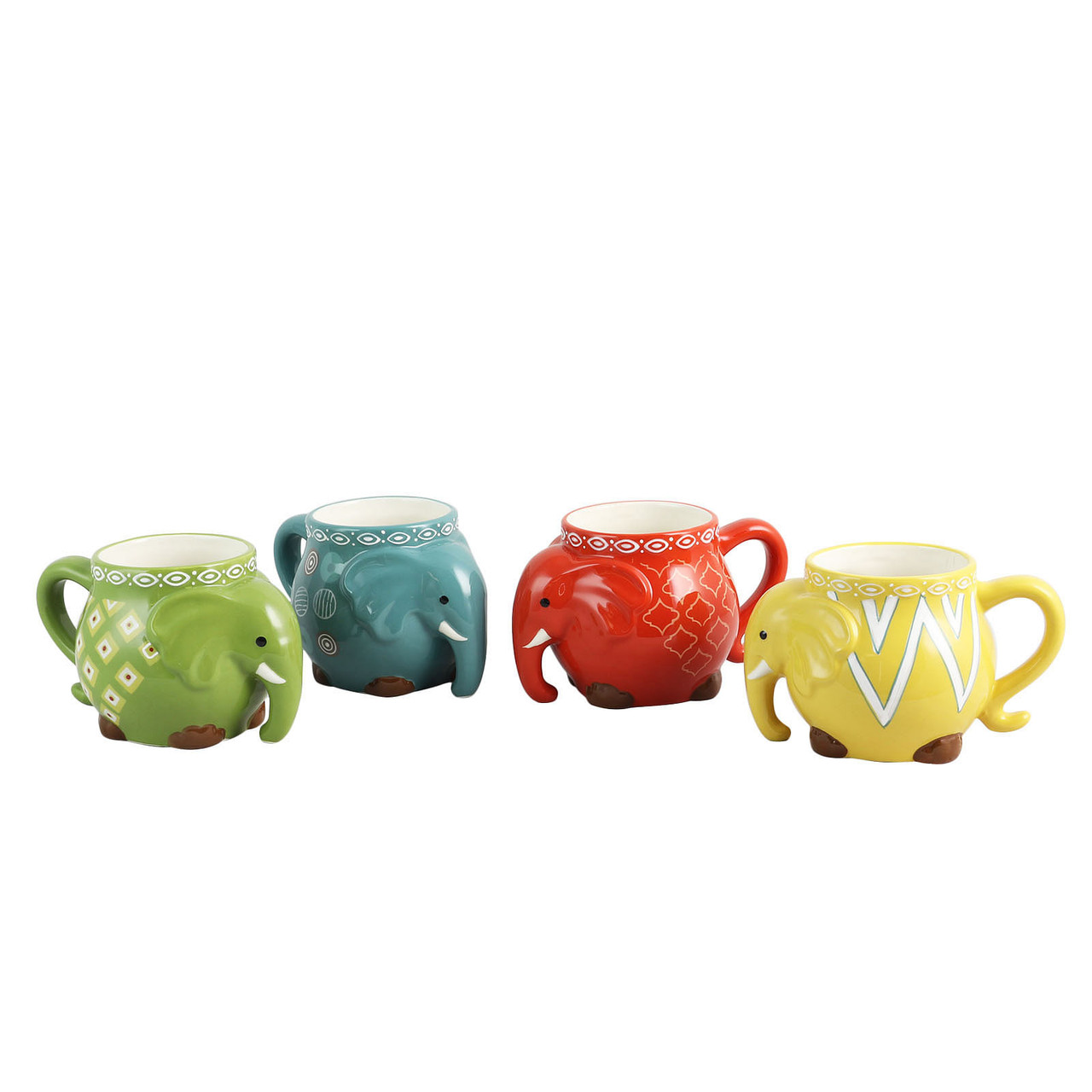 Gibson Home 4 Piece 17.5oz. Durastone Elephant Tusk Figural Mug Set in Assorted Colors