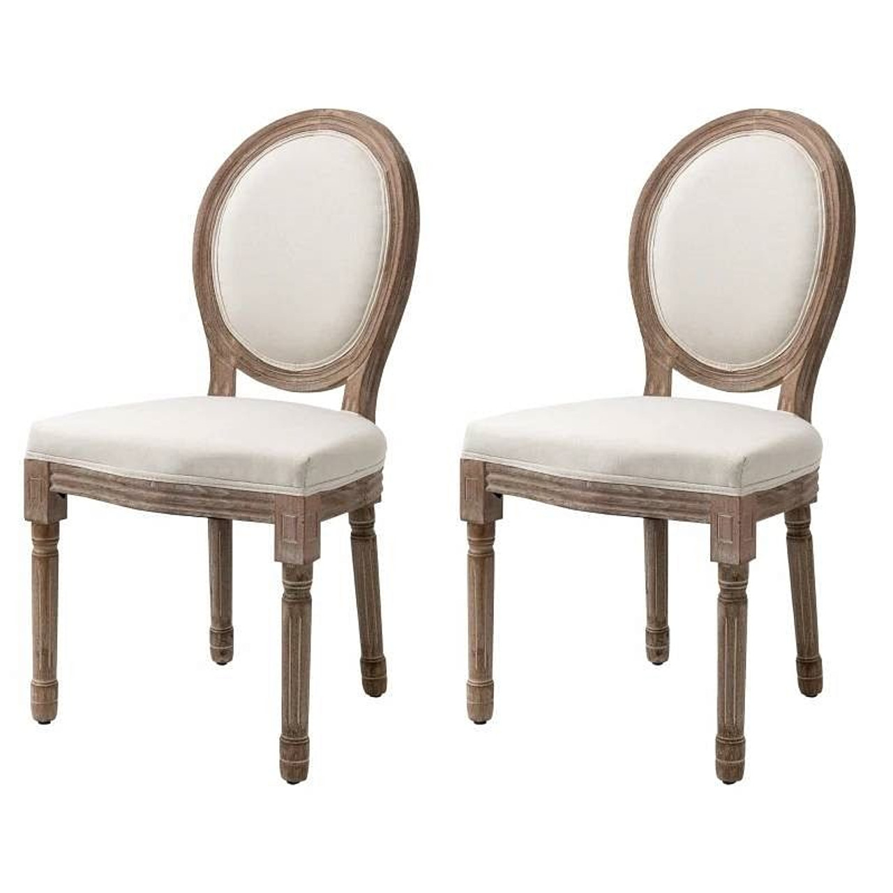 Set of 2 Vintage Upholstered Armless Curved Back Dining Chairs Creamy White