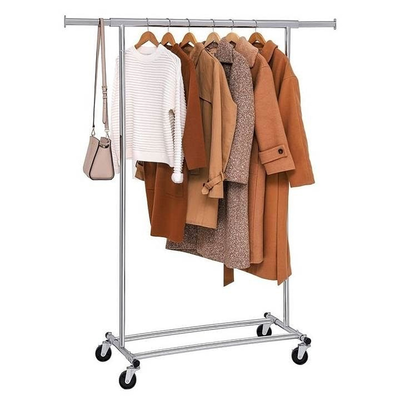 Heavy Duty Chrome Plated Silver Metal Garment Rack Clothes Hanging Bar on Wheels