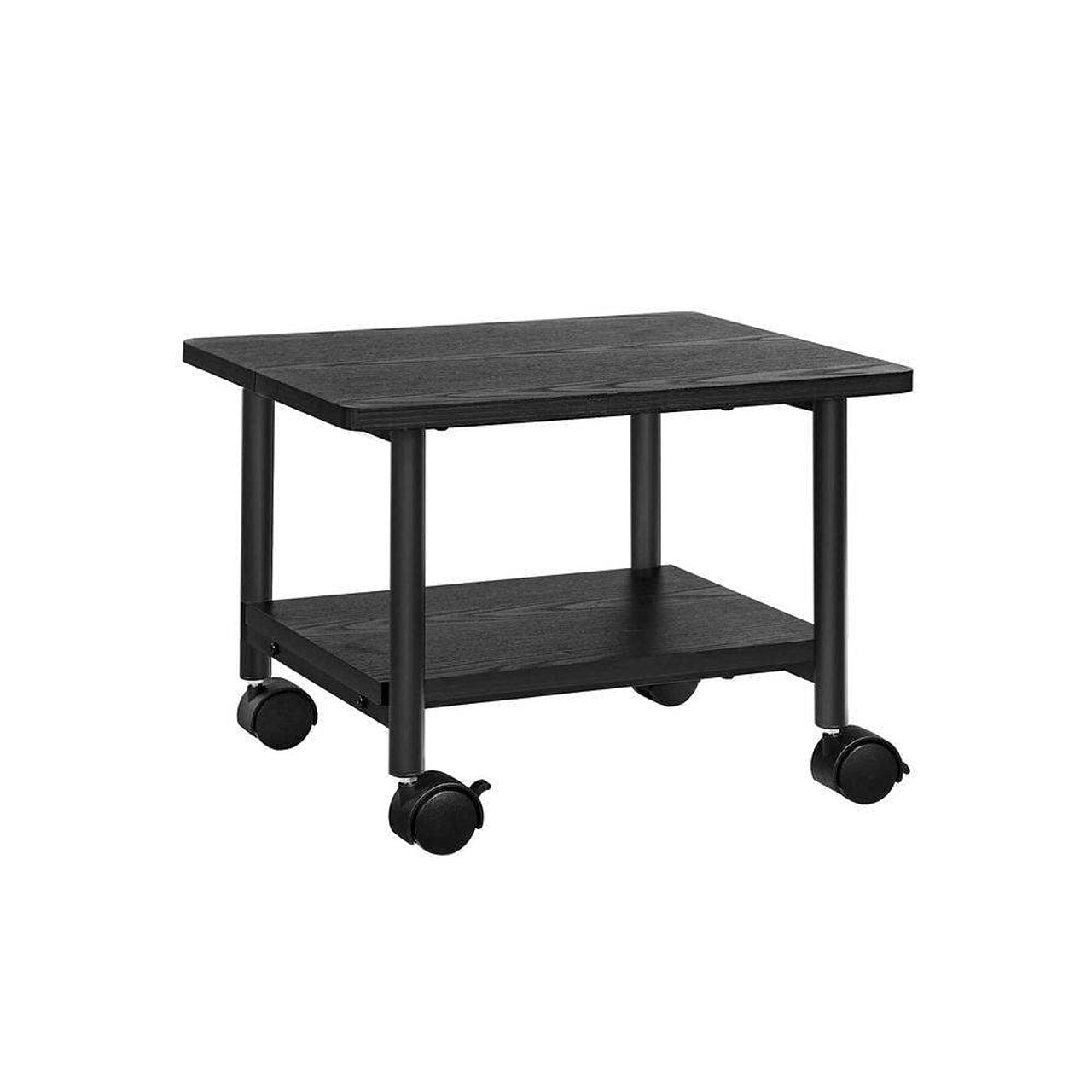 Industrial Black Metal Wood Low-Profile Printer Stand with Bottom Paper Shelf