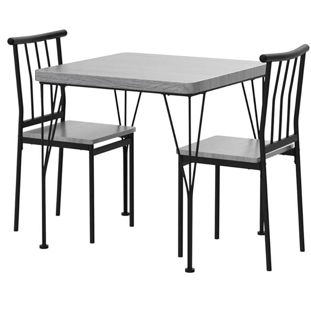 Modern 3-Piece Metal Frame Dining Set with Grey Wood Top Table and 2 Chairs