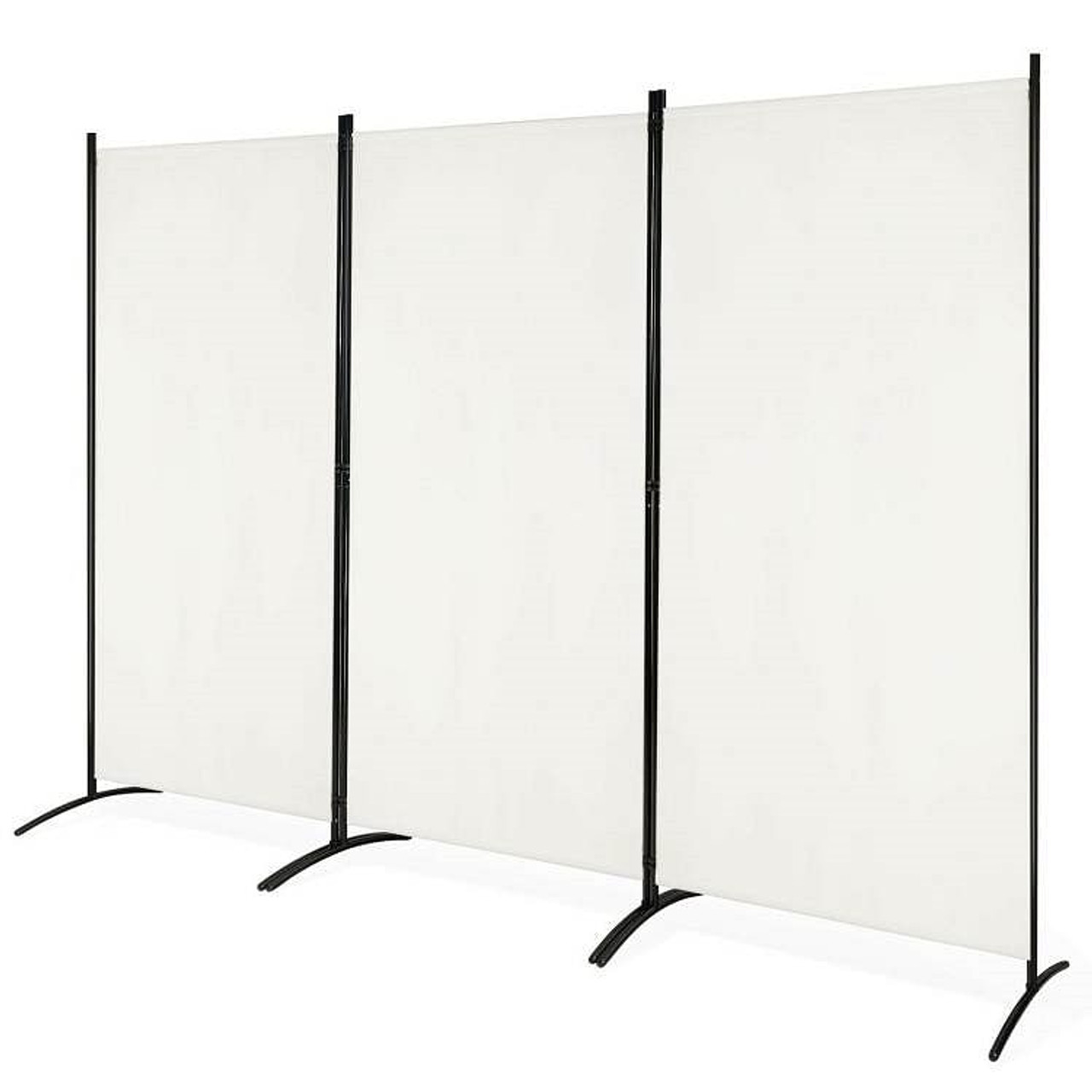 6-Ft White 3-Panel Room Divider Screen with Steel Base and Heavy Duty Hinges
