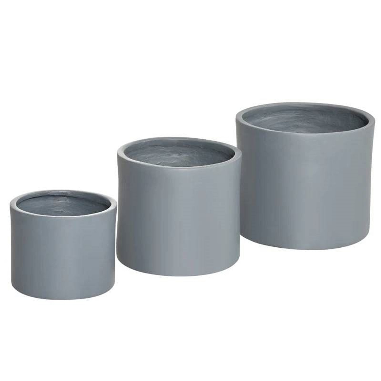 Set of 3 Stackable Round Outdoor Flower Pot Planters with Drainage Holes in Grey