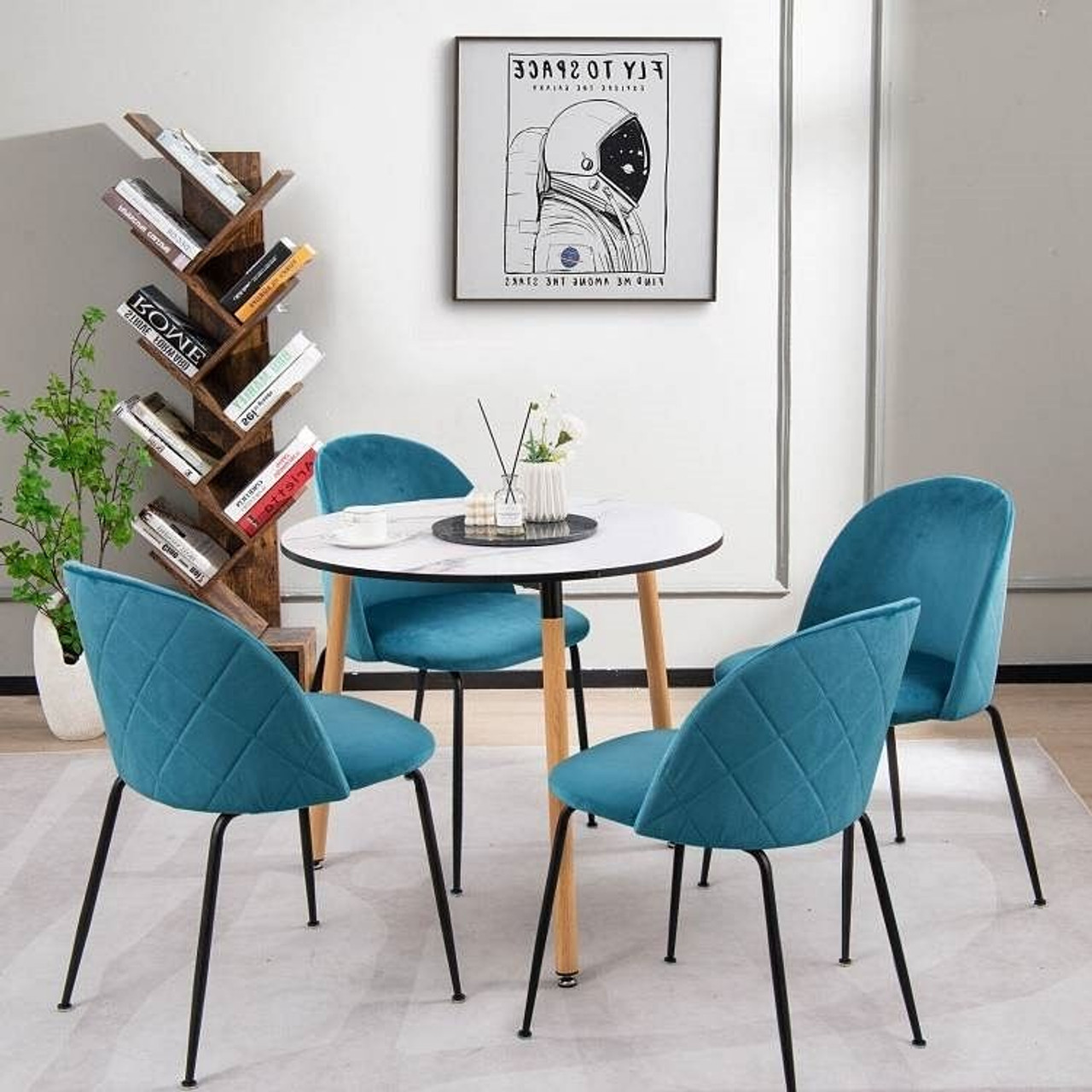 Set of 4 Mid-Century Modern Black Mesh Dining Chair w/ Ergonomic Backrest