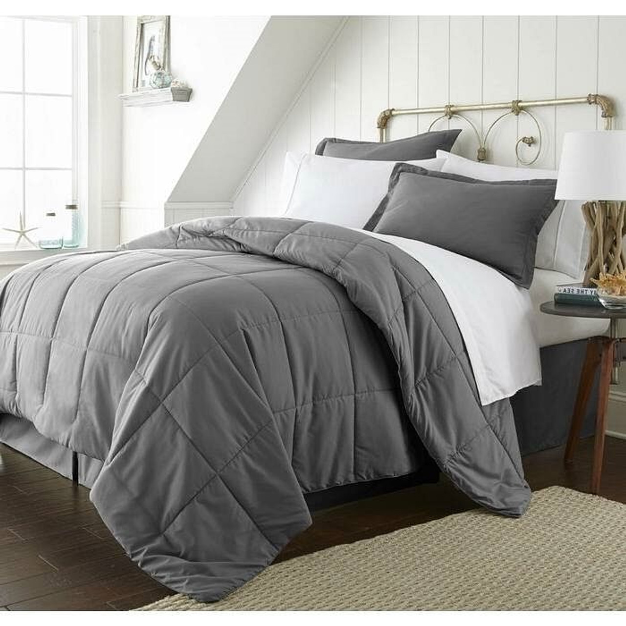 King Size 8-Piece Microfiber Reversible Bed-in-a-Bag Comforter Set in Grey