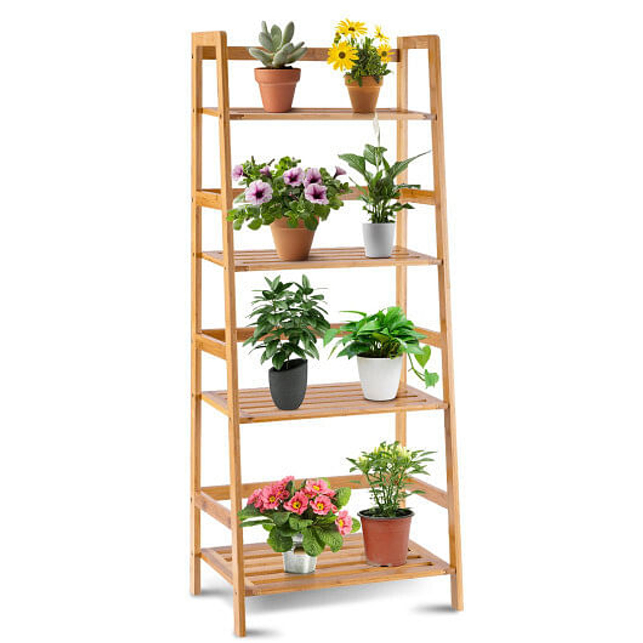 47.5 In 4-Tier Multifunctional Bamboo Bookcase Storage Stand Rack