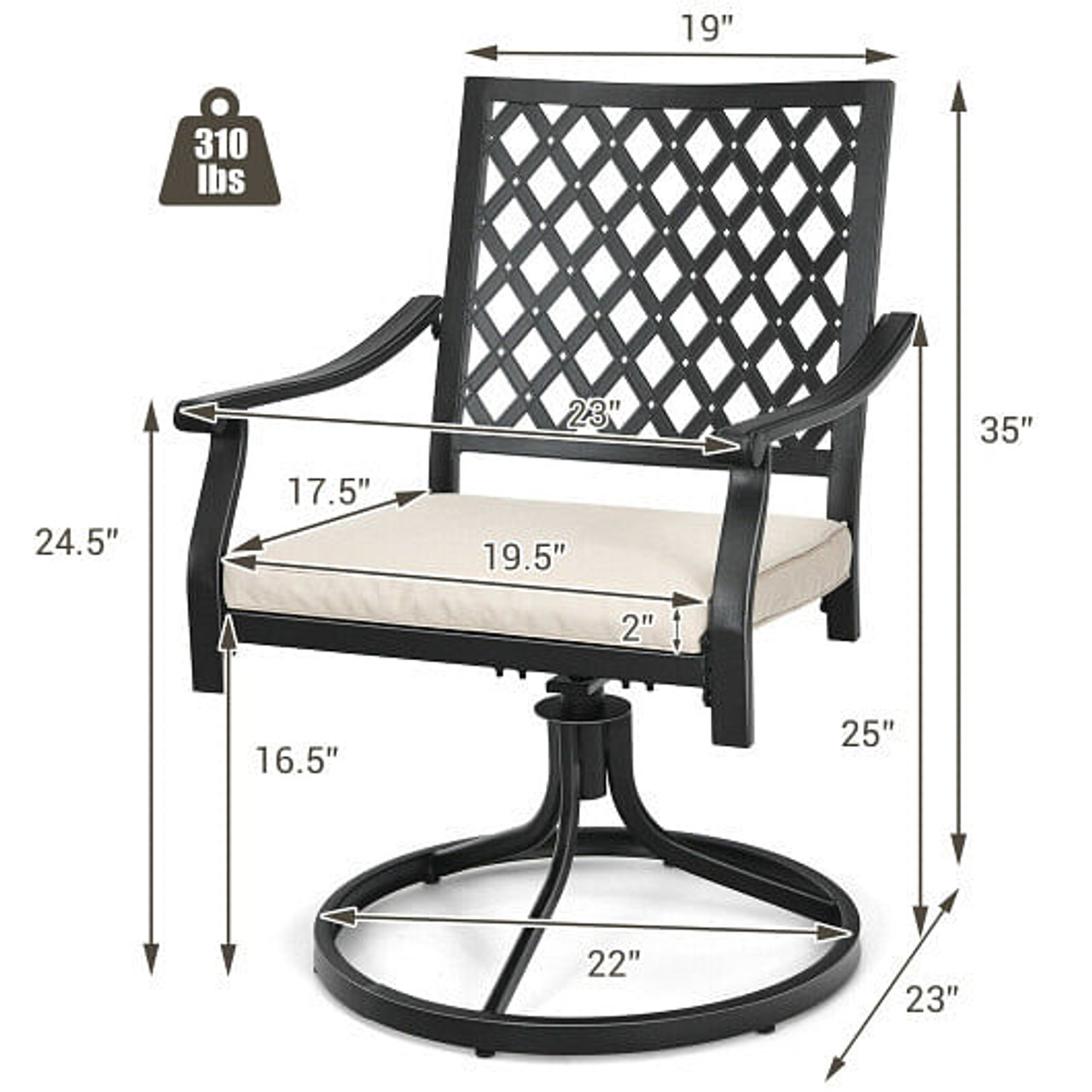 2 Pieces Patio 360?° Swivel Dining Chairs with Rocker and Cushioned Armrest-Beige