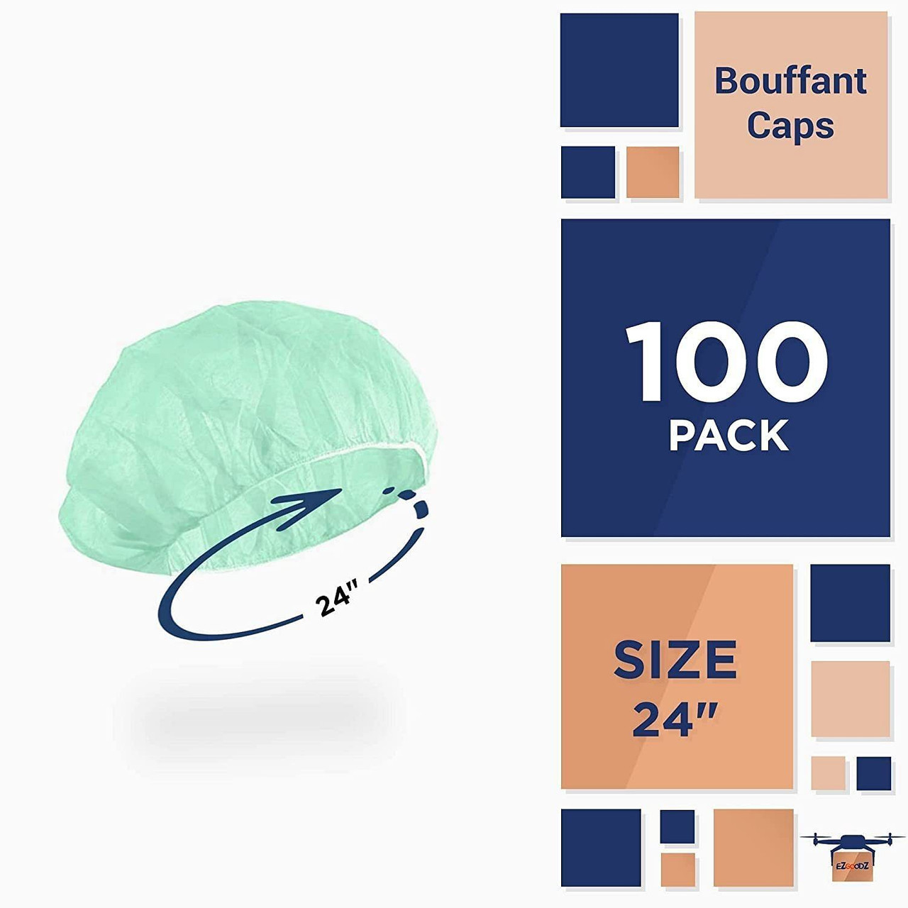 Disposable Hair Net for Men and Women 24", Pack of 100 Green Bouffant Hair Nets with Stretchy Edge,