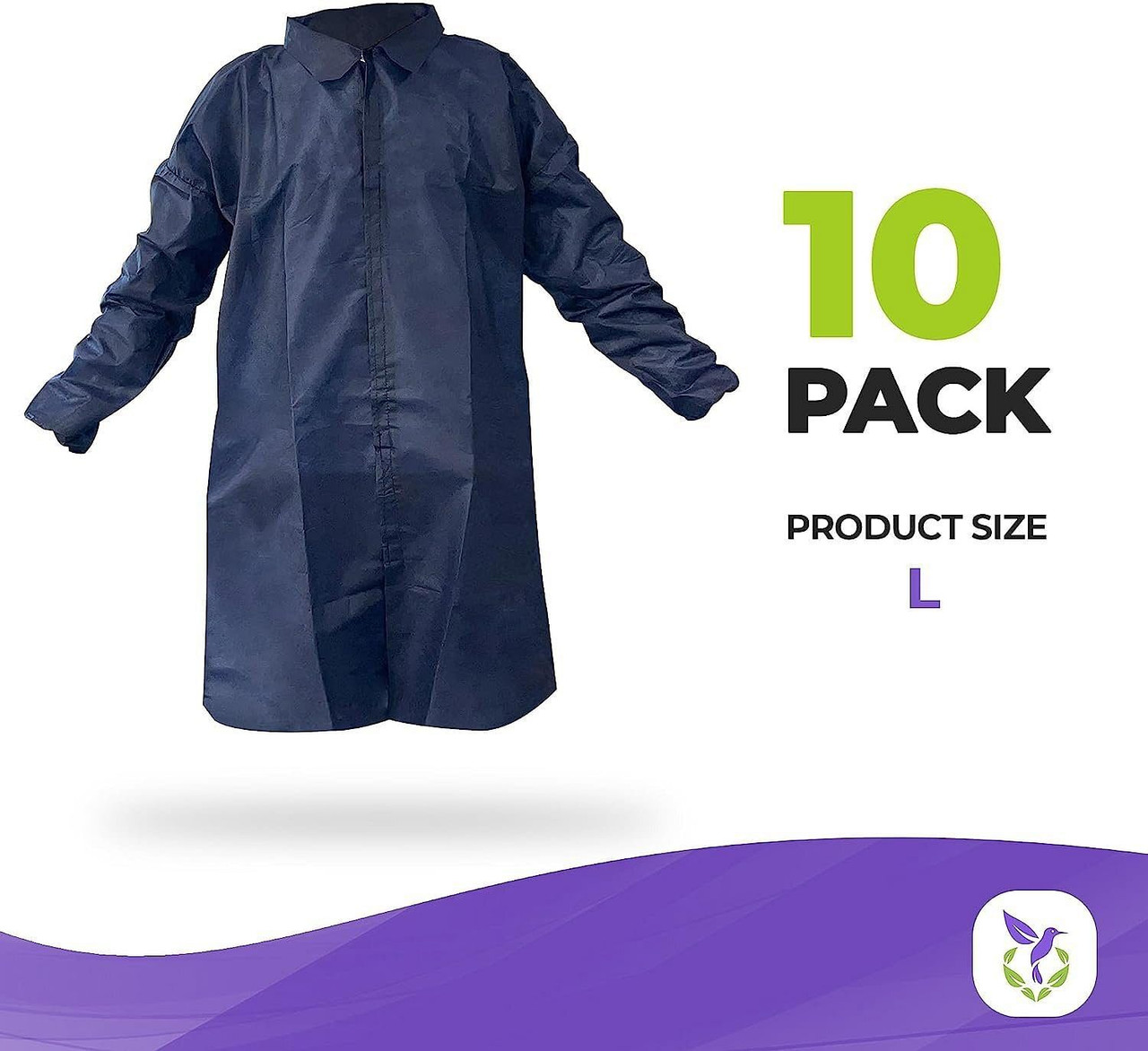 Disposable Lab Coat XX-Large, Pack of 50 Dark Blue Unisex Disposable Lab Coats for Adults, 35 GSM P