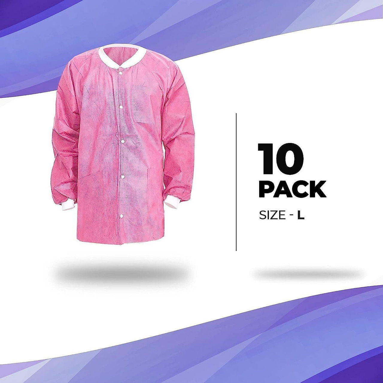 Cranberry Disposable Lab Jackets for Adults, Medium. 50 Pack of 45 GSM SMS Disposable Jackets Denta