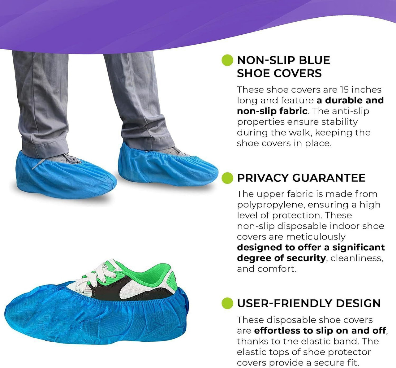 Disposable Shoe Covers for Indoors Non Slip 15". Pack of 50 Polypropylene Blue Shoe Booties Disposa