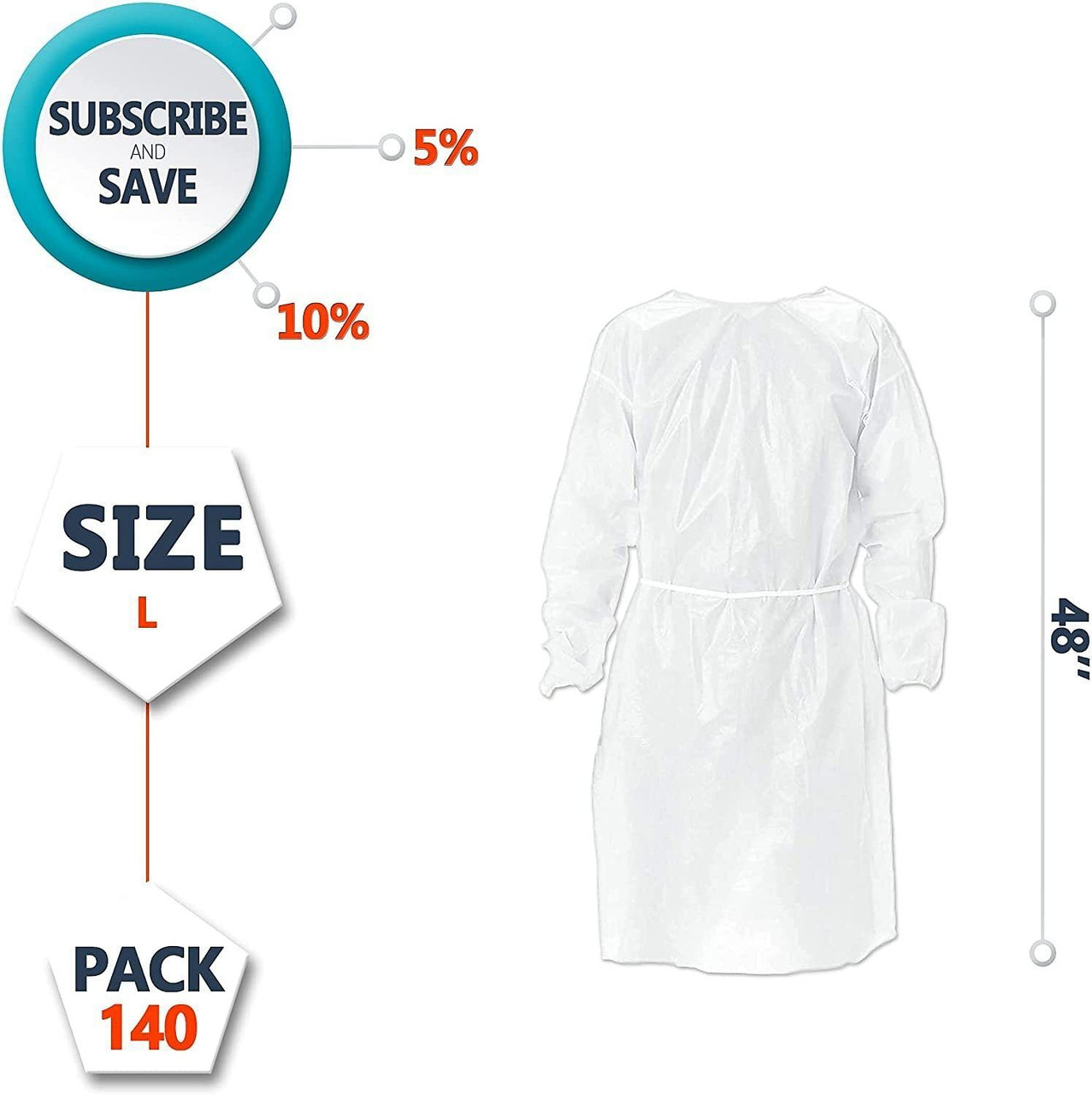 Hospital Disposable Gowns with Sleeves XX-Large Size Microporous PPE Medical Isolation Gowns Dispos