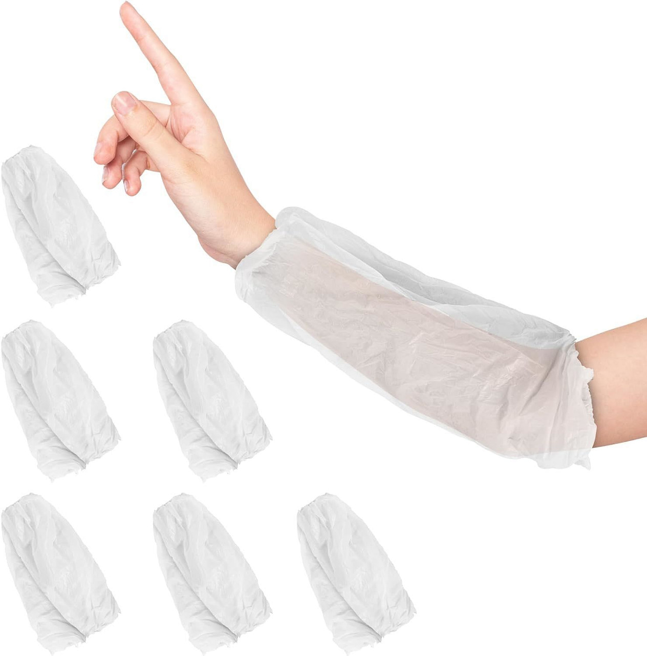 Disposable Sleeve Covers 18 Inch. Pack of 100 White Disposable Sleeves with Elastic Ends. 1.5 Mil P