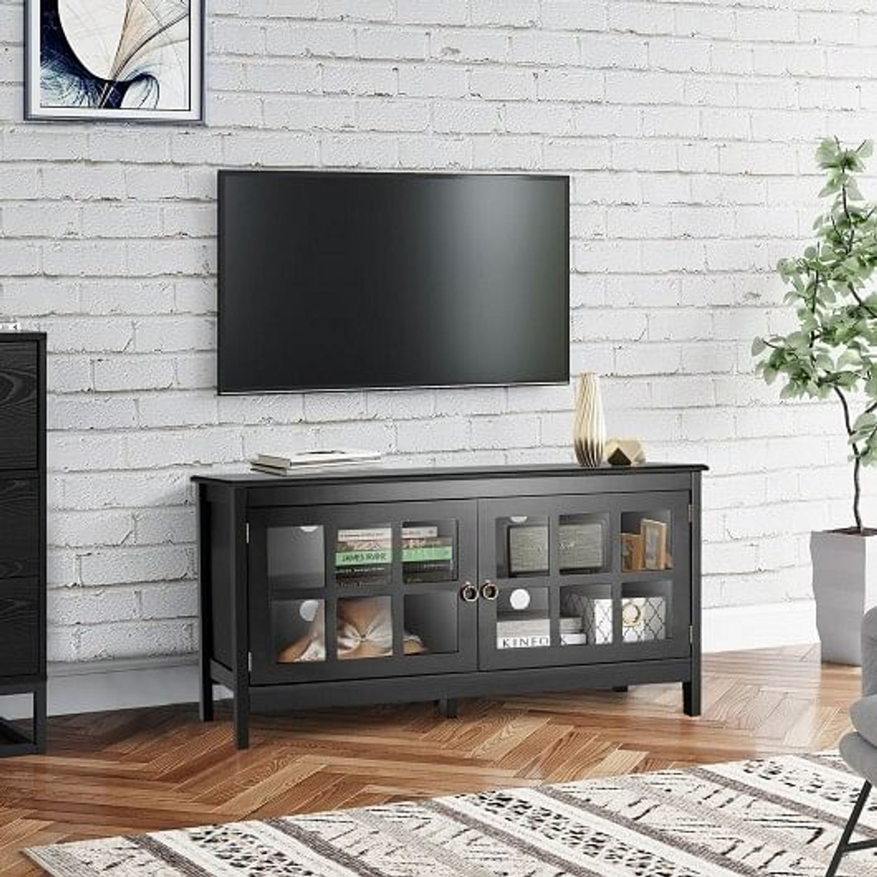 50 Inch Modern Wood Large TV Stand Entertainment Center for TV-White