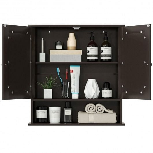 Bathroom Wall Mount Mirror Cabinet Organizer-Gray