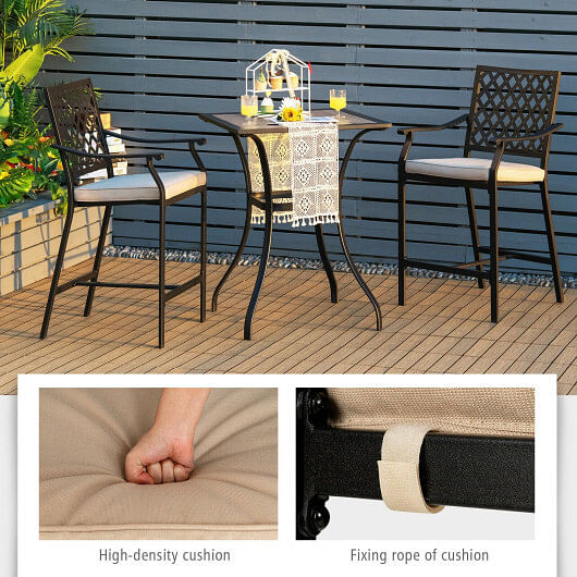 2 Pieces Patiojoy Patio Bar Stool with Height Cushion and Armrest