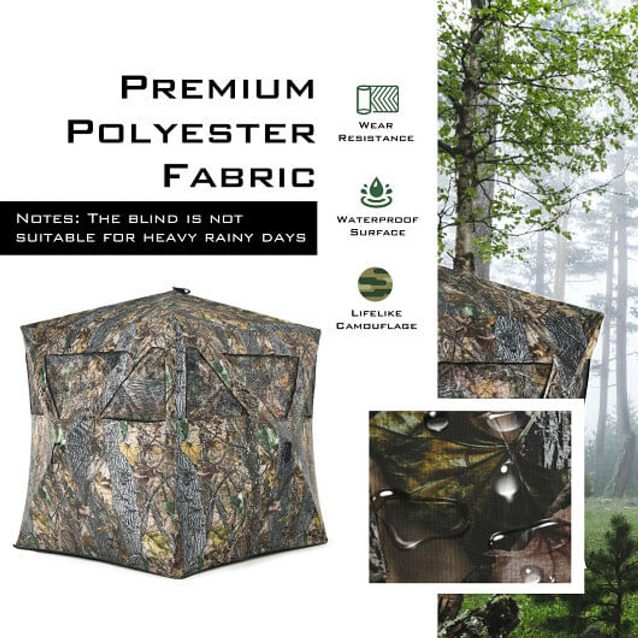 3 Person Portable Pop-Up Ground Hunting Blind with Tie-downs