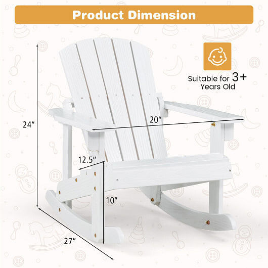 Outdoor Wooden Kid Adirondack Rocking Chair with Slatted Seat-Coffee