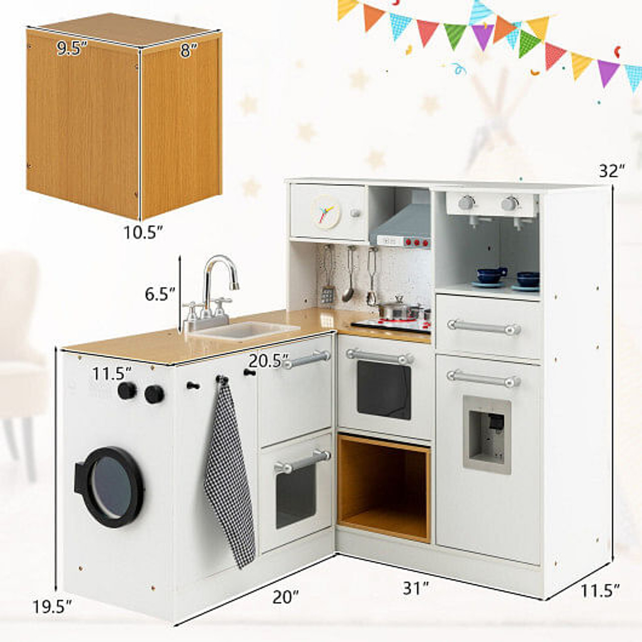 2-Pieces Wooden Kids Kitchen Playset with Light and Sound